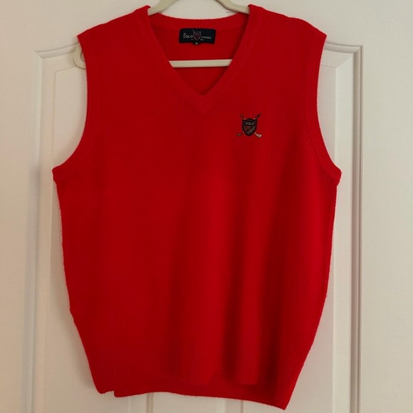 Vintage Polo Ralph Lauren 100% Cashmere Red V-Neck Sweater Vest Size M Vintage